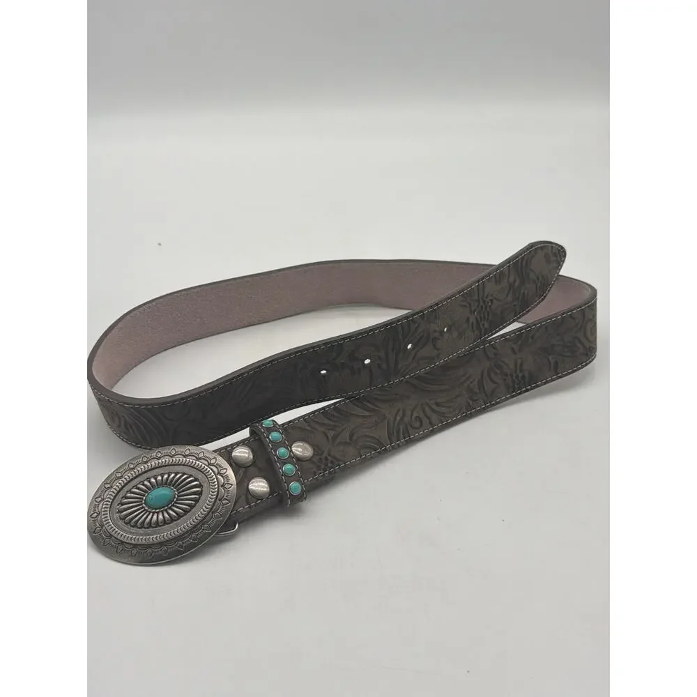 Angel Ranch DA3755 Grey embossed belt with pewter buckle 34”